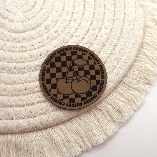 Cherry Checkers - Kunstleder Patch zum Aufbügeln