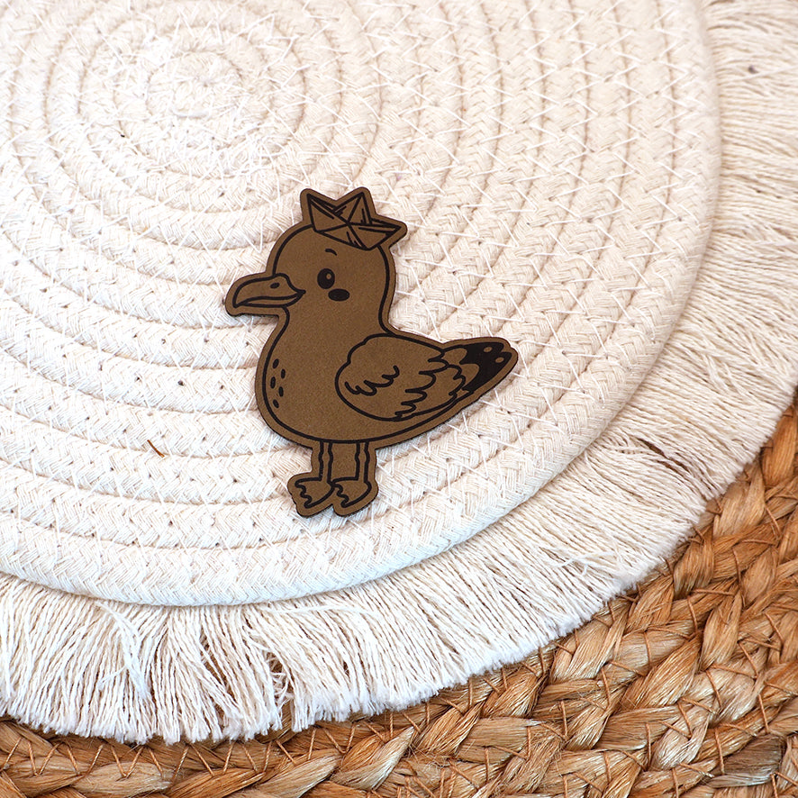 Möwe mit Hut - Kunstleder Patch zum Aufbügeln